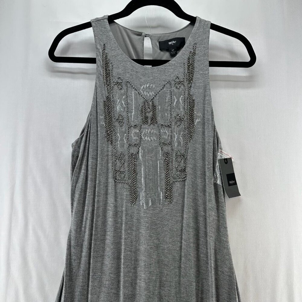 Mossimo Dress Sz S Embellished Lantern Tank Maxi Back Keyhole Stretch Rayon Gray - Picture 3 of 10